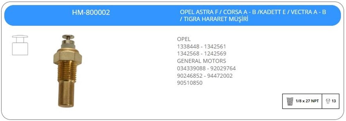 Hararet Müşürü Opel Astra F Corsa A-b Vectra A-b | Klf Hm800002