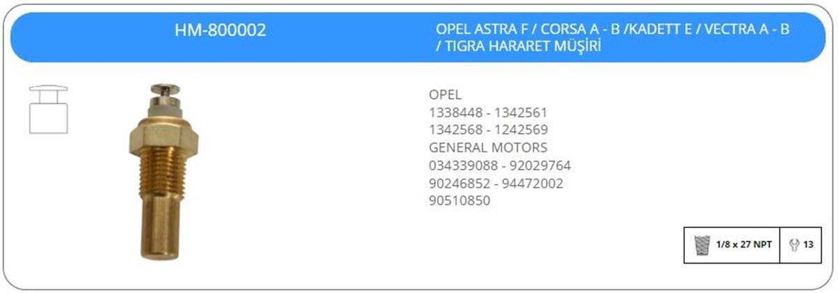 Hararet Müşürü Opel Astra F Corsa A-b Vectra A-b | Klf Hm800002
