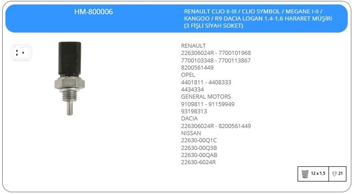 Hararet Müşürü Renault Clio Symbol Megane | Klf Hm800006