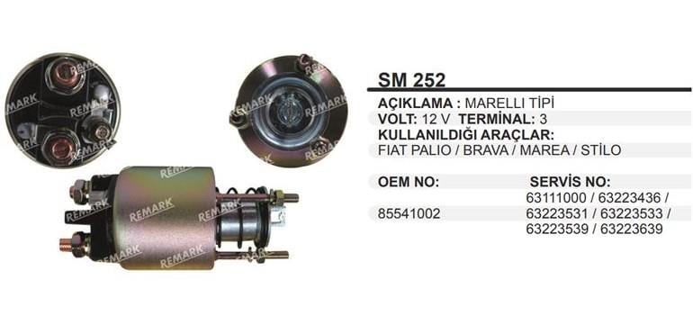 Marş Otomatiği 12v Fıat Palio Brava Marea Stilo Slx Mako Tipi ( 63602409 ) Zm395 Zm0395 Remark-sm252 | Ith Mosm252