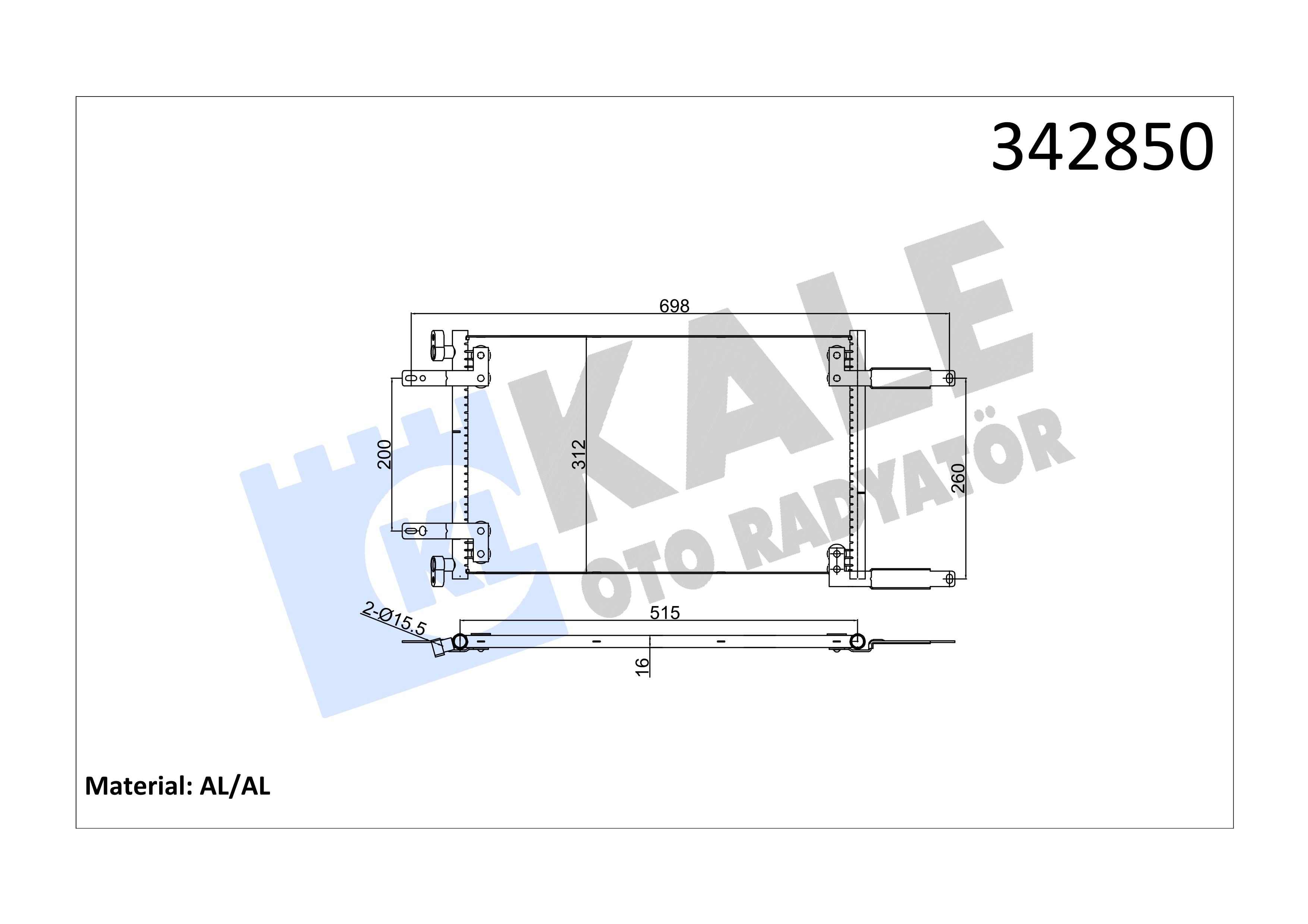 Klima Radyatörü Fiat Doblo (119,223) 1.9 D M-t 2001-2010 Doblo * Doblo Cargo 697-322-16 Mm | Kale 342850