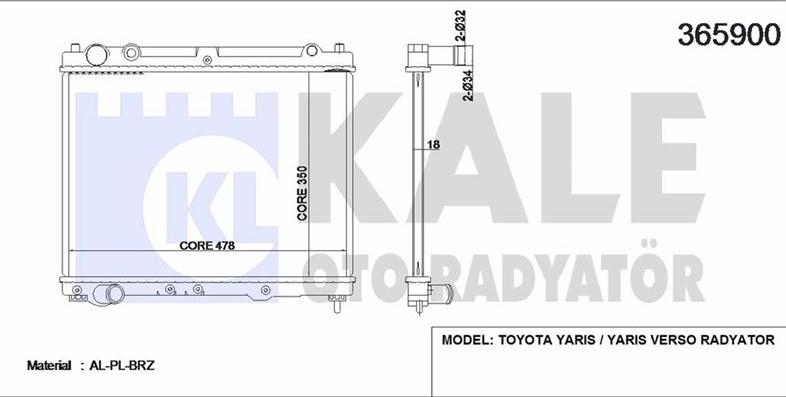 Su Radyatörü Toyota Yaris 1.3 1.5 99-05 (manuel Vites) | Kale 365900