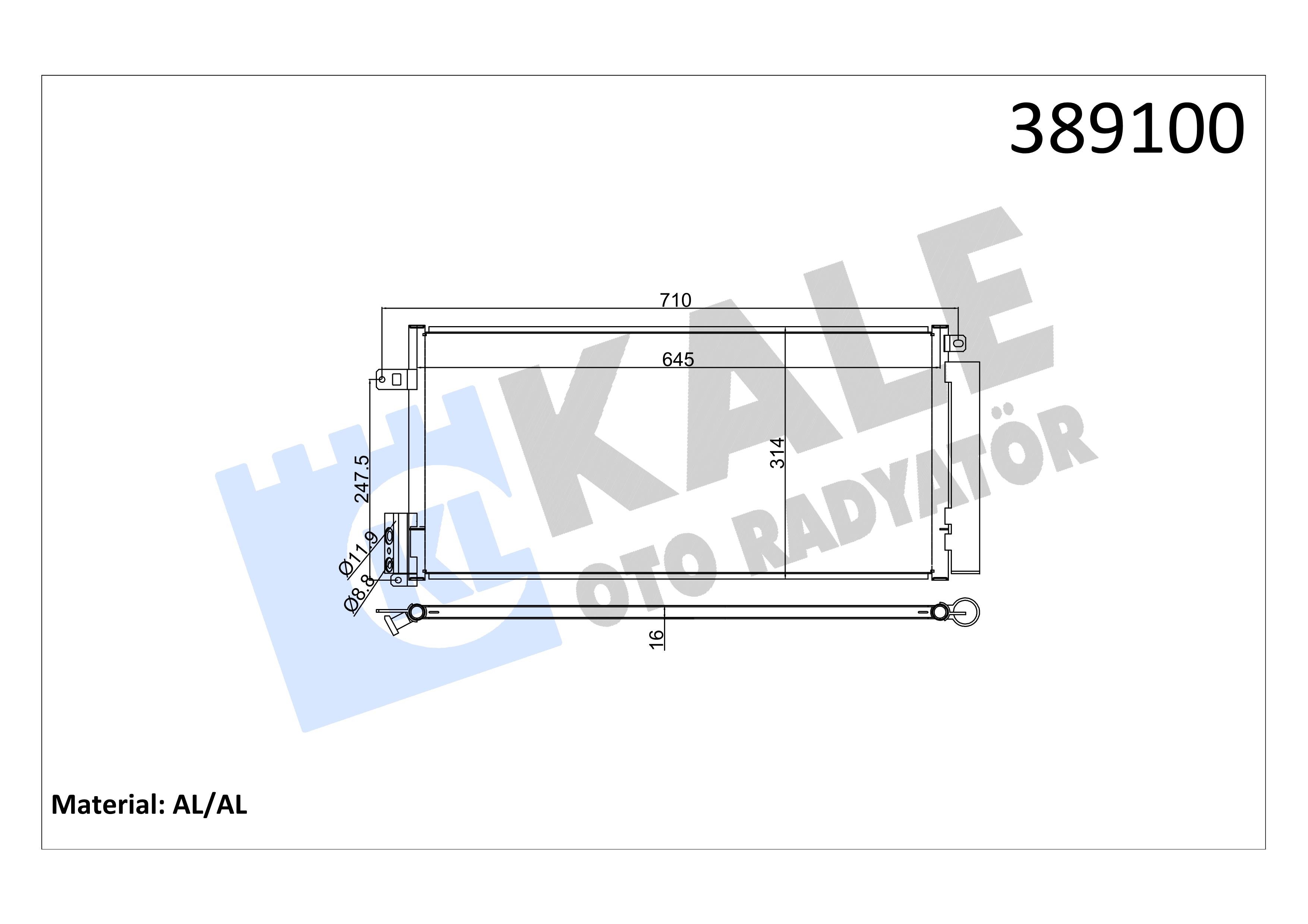 Klima Radyatörü Fiat Bravo Iı 1.4 07- Bravo Iı 2.0 D Multijet 08- Opel Corsa C Grande Punto 1,3 Multıjet 05-12 | Kale 389100