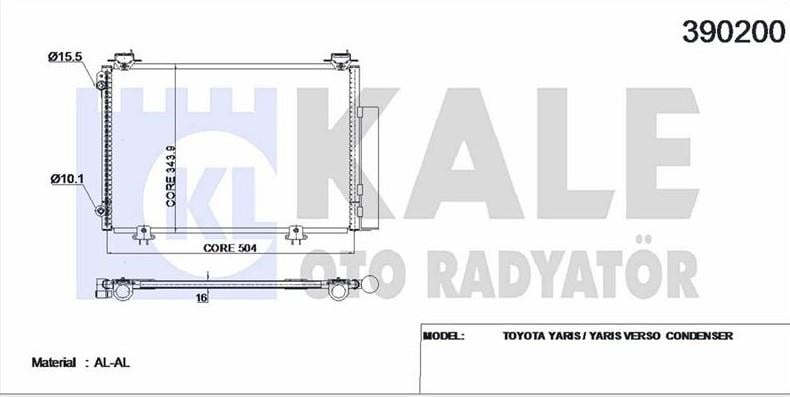 Klima Radyatörü Toyota Yarıs 99-06 / 1.0 1.3 884500d021 Kale390200 884500d020 Kale 390200 884500d020 8846052020 884500d021 | Kale 390200