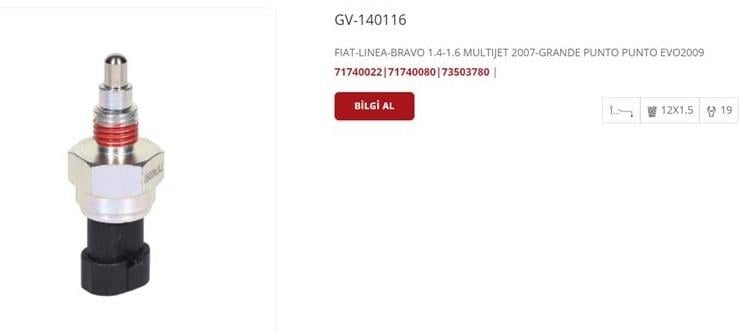 Geri Vites Müşürü Fıat Linea Bravo Multıjet Grande Punto Evo Karsan Jest J10 | Klf Gv140116
