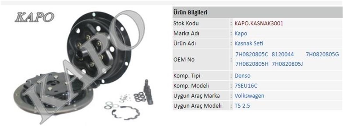 Klima Kompresör Kasnak Seti 119mm Transporter T5 Volvo S60-s80-v60-v70 | Kapo Kasnak3001