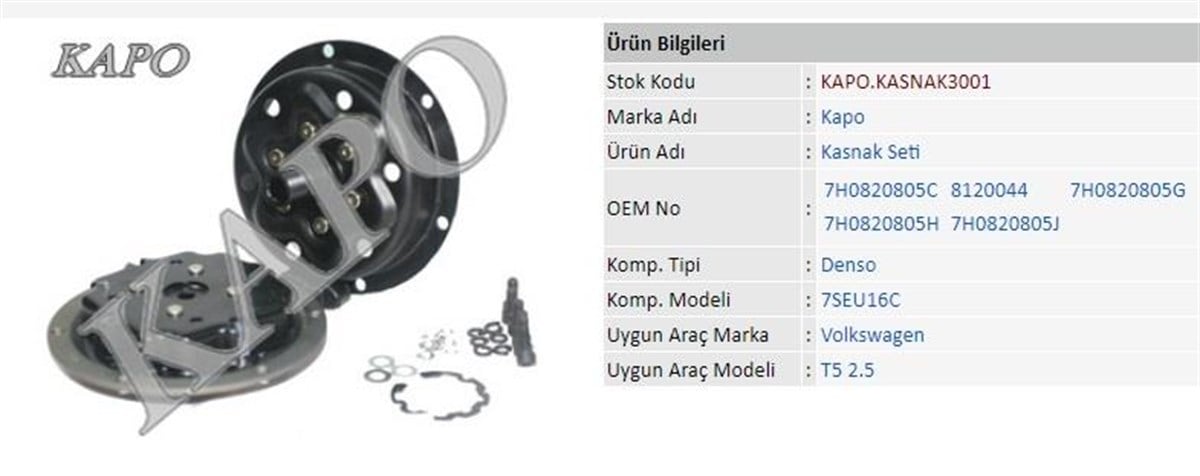 Klima Kompresör Kasnak Seti 119mm Transporter T5 Volvo S60-s80-v60-v70 | Kapo Kasnak3001