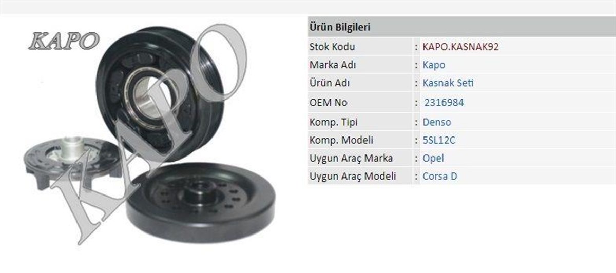 Klima Kompresör Kasnak Seti 5pk 110mm Opel Corsa D Denso Tipi | Kapo Kasnak92