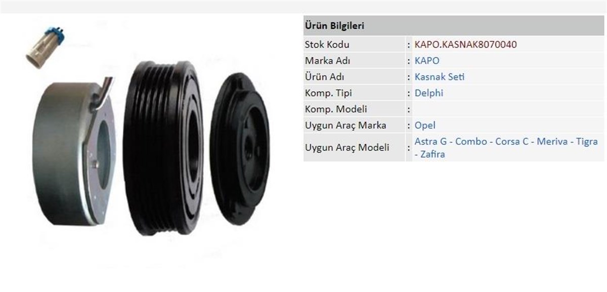 Klima Kompresör Kasnak Seti 6pk 105mm Opel Astra G Combo Corsa C Meriva Tigra Zafira | Kapo Kasnak8070040