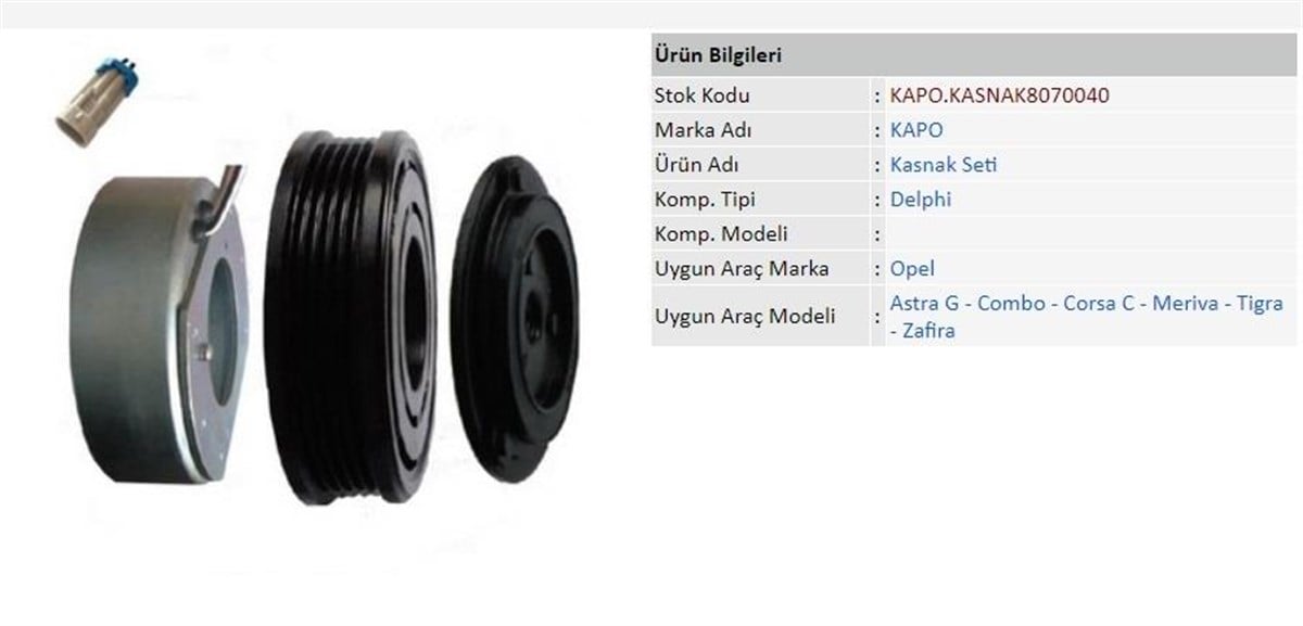 Klima Kompresör Kasnak Seti 6pk 105mm Opel Astra G Combo Corsa C Meriva Tigra Zafira | Kapo Kasnak8070040