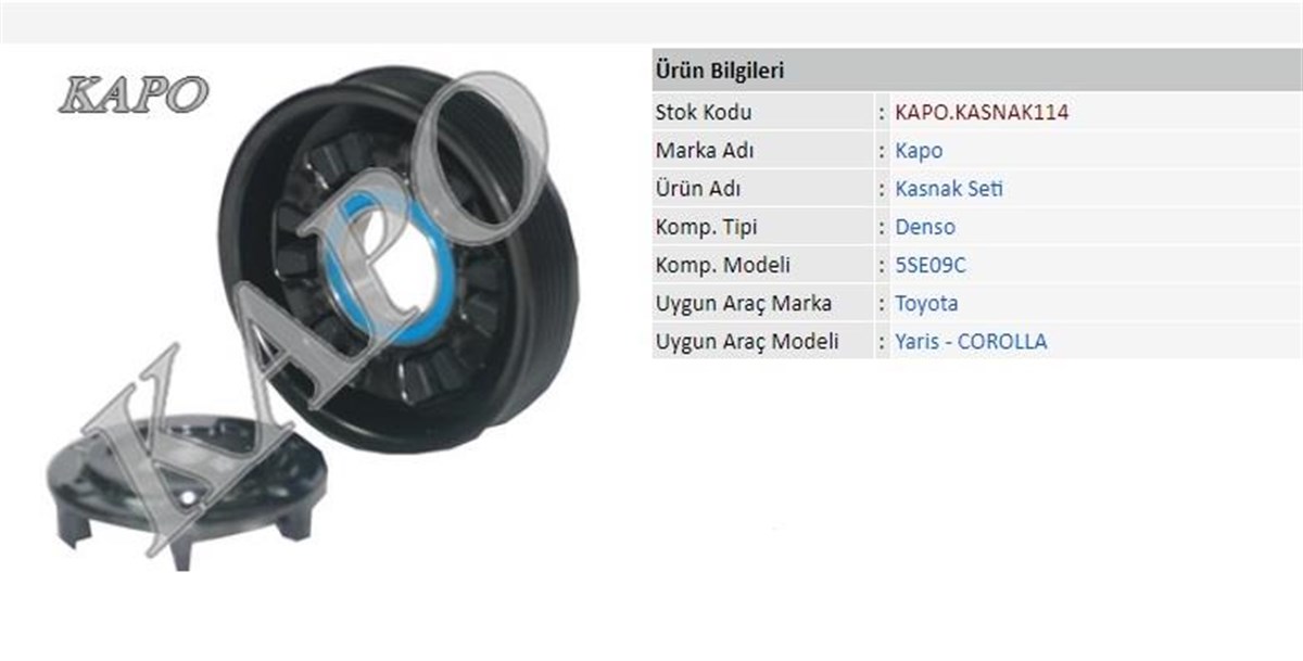 Klima Kompresör Kasnak Seti 6pk 115mm Toyota Yaris Corolla | Kapo Kasnak114