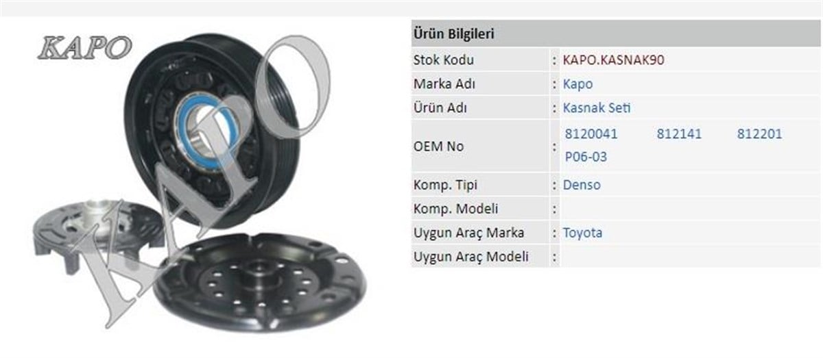 Klima Kompresör Kasnak Seti 6pk 125mm Toyota Auris Avensis Denso | Kapo Kasnak90