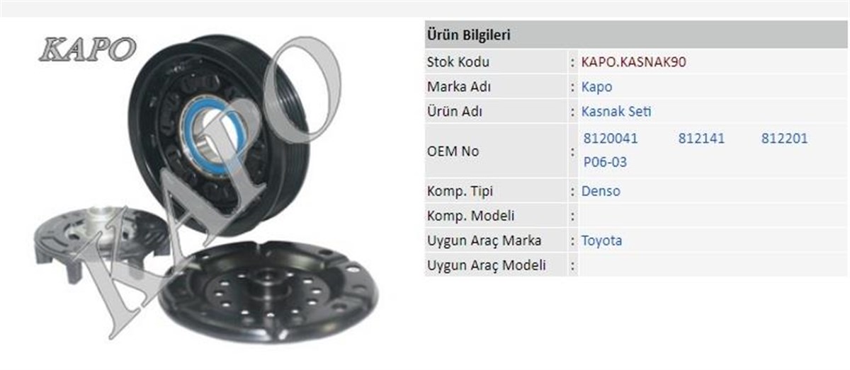 Klima Kompresör Kasnak Seti 6pk 125mm Toyota Auris Avensis Denso | Kapo Kasnak90