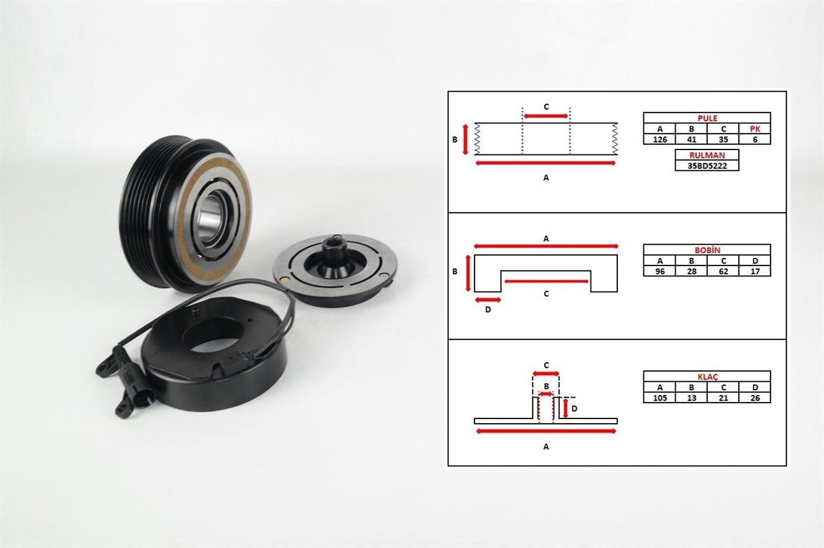Klima Kompresör Kasnak Seti 6pk Mercedes 210 Kasa Komple Set | Kasnak Pu115s