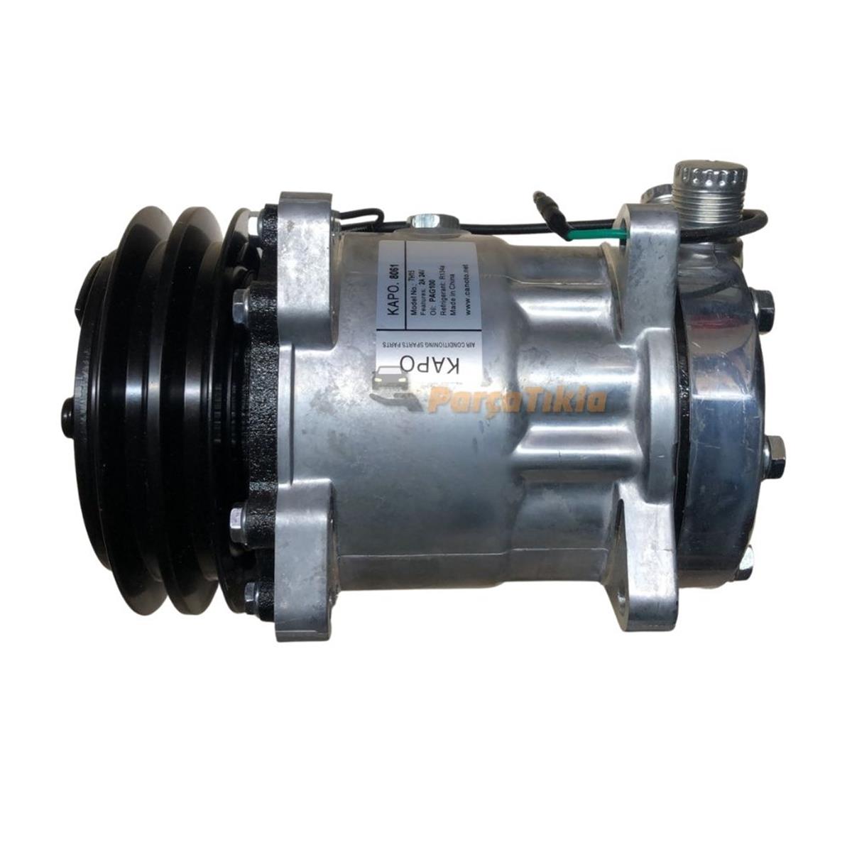 Klima Kompresörü 24v 7h15 2pk V Kayış Üstten Çıkış İnce Kalın Kasnak Çapı :132mm | Kapo 8061
