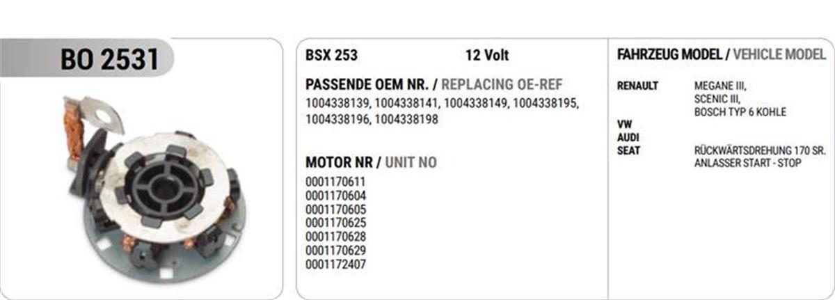 Kömör Yuvası Bosch Tip Renault Megane 3 Clıo Dacıa 1.5 Dcı Star Stop 0001170625 | Mega Bo2531
