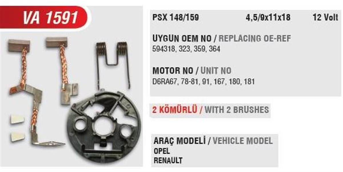 Kömür Yuvası 12v Opel Renault Valeo Tip | Mega Va1591