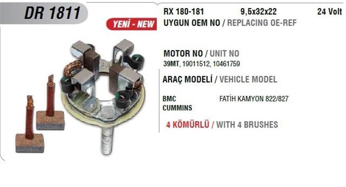 Kömür Yuvası 24v Bmc Profesyonel 822 827 Caterpill Cummins Nercedes Axor Samcung Volvo Fatih Kamyon 13del0222 Bhd222 | Mega Dr1811
