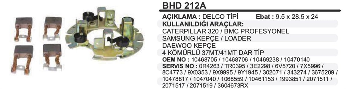 Kömür Yuvası Bmc Profesyonel Caterpillar Samsung Kepçe Loader Daewoo Kepçe 37mt Samsung Delco Rx135 Bhd212a | Ith Bhd212a