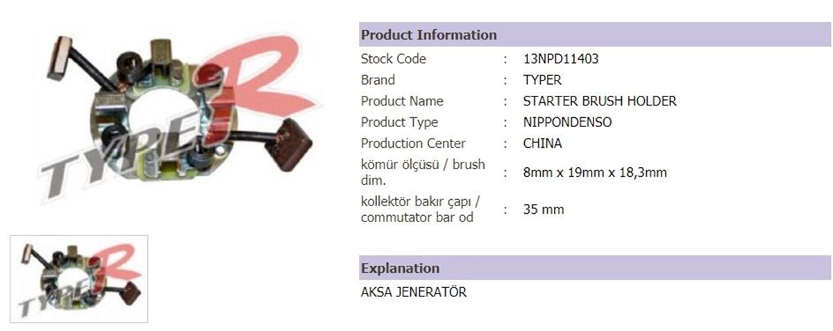 Kömür Yuvası Çin Tipi Jenaratör 8x19x18.3 Aksa Jeneratör  13npd11403 | Ith Bhn13npd11403