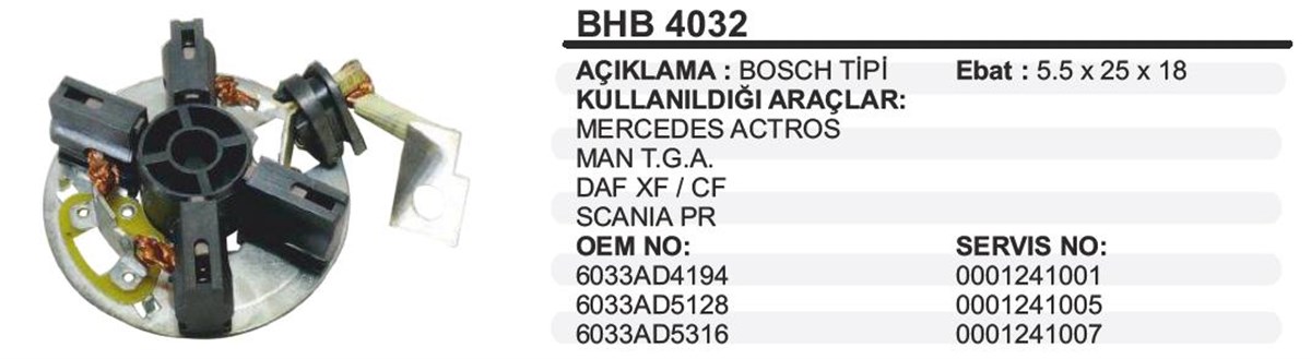 Kömür Yuvası Daf Tır Bosch Tipbhb4032 Mega-bo2171 Mercedes Actros Man Tga Daf Xf Cf Scanıa Pr Deutz | Ith Bhb4032