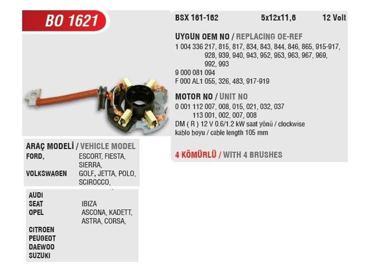 Kömür Yuvası Ford Escort Vw Golf Audi Bo1621 | Mega Bo1621