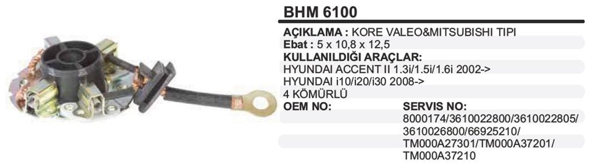 Kömür Yuvası Hyundai Getz Ym Era Atoselantra Getz I10 I20 I30 Kıa Rıo Ceed (5x10.8x12.5)bhm6100 | Ith Bhm6100