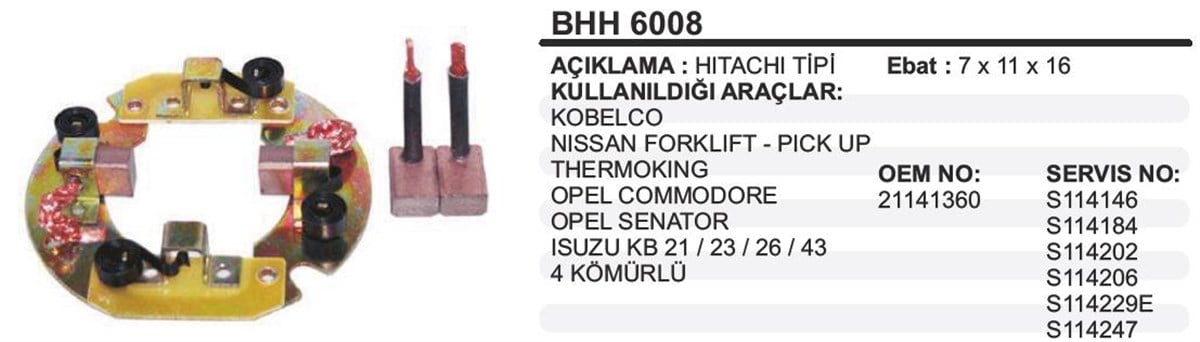 Kömür Yuvası Kobelco Nissan 4kömürlü Bhh6008 | Ith Bhh6008