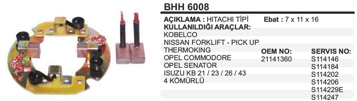 Kömür Yuvası Kobelco Nissan 4kömürlü Bhh6008 | Ith Bhh6008