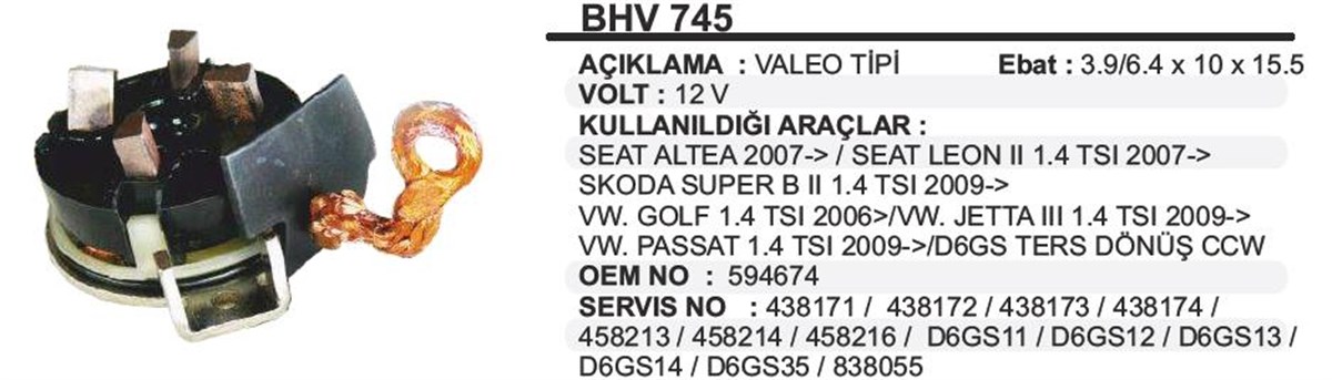 Kömür Yuvası Vw- T5 -ters Valeotip Bhv745 | Ith Bhv745