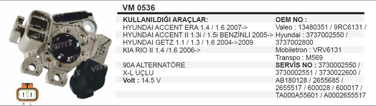 Konjektör 12v Hyundaı Santa Fe Sonata Vrv5428 Hyundai Getz Accent Erakia Rio | Vertex M536