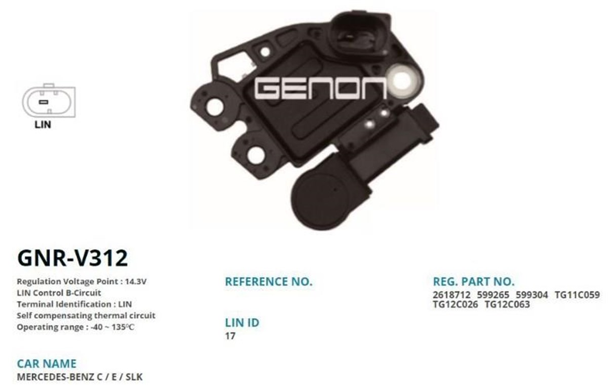 Konjektör 12v Mercedes Benz C Class W204 07-14 E Class C207 10-16 C180 C200 E200 / Mıtsubıshı Colt 1.5 Dı-d / Smart (lın) | Genon Gnrv312