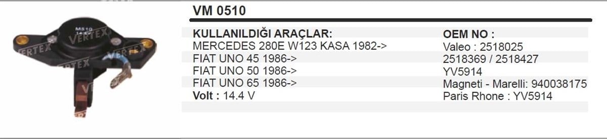 Konjektör Fiat Uno Tipo Mercedes 280e 2518396 | Vertex M510