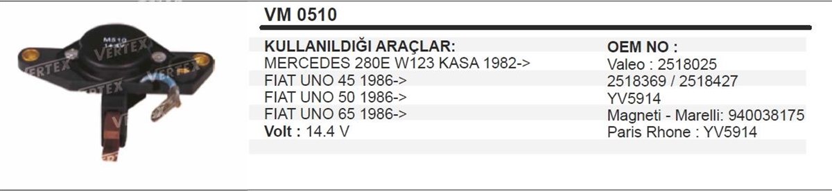 Konjektör Fiat Uno Tipo Mercedes 280e 2518396 | Vertex M510