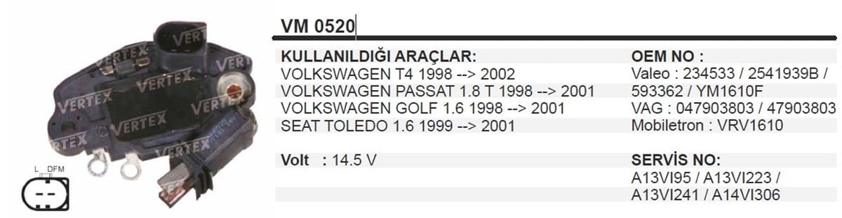 Konjektör Vw Passat Bora Golf Seat--- Vw Transporter T4 Passat 1.8t Golf Seat Toledo Vrpr3406se | Vertex Vm0520