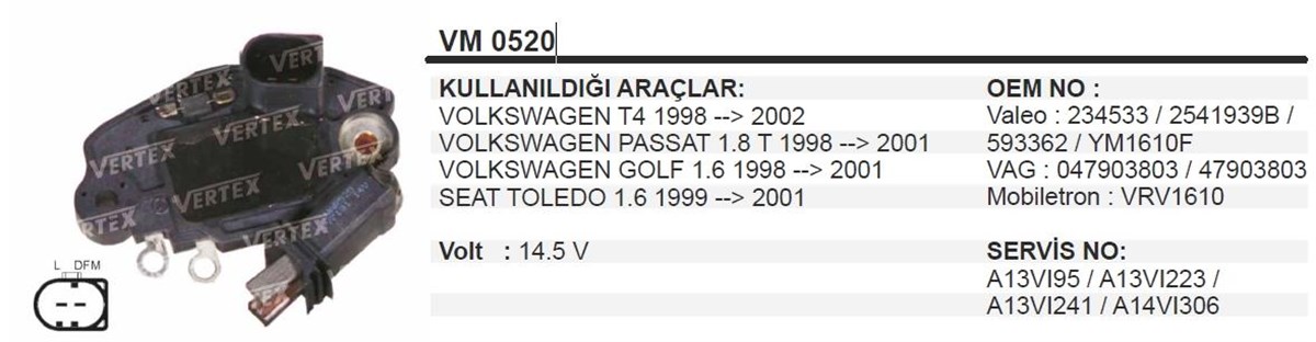 Konjektör Vw Passat Bora Golf Seat--- Vw Transporter T4 Passat 1.8t Golf Seat Toledo Vrpr3406se | Vertex Vm0520
