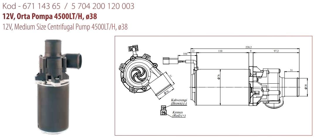 Santrifuj Pompası 12v Webasto Kormas 41080365 | Kormas 5704200120003