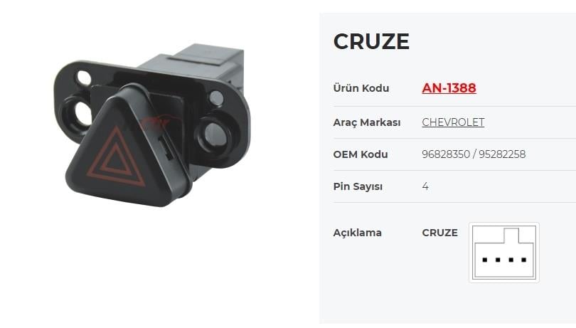 Flaşör Anahtarı Chevrolet Cruze 4pın |