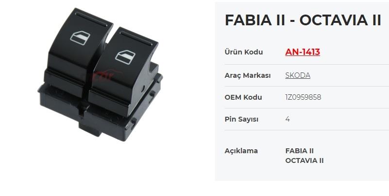 Cam Anahtarı Skoda Fabıa Octavia Iı 4pın |