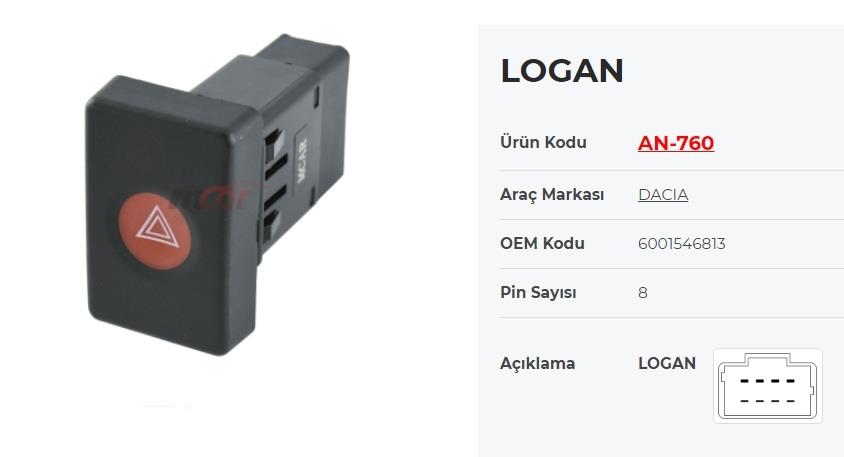 Flaşör Düğmesi Dörtlü Logan 8pın |