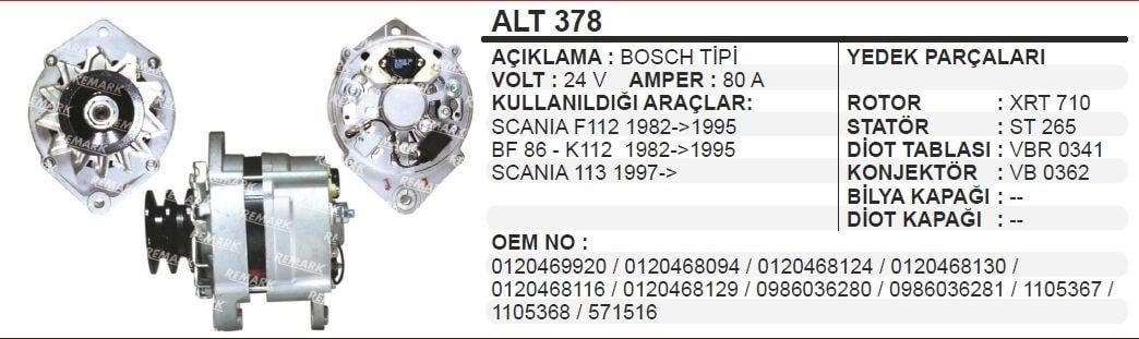 Alternatör 24v 80ah Scanıa Iveco İveco Scanıa F112 K112 Mako Ayak Lucas-lea0165 Wutse-alt0101 Mg821  Alt378 | Ldp Alt378