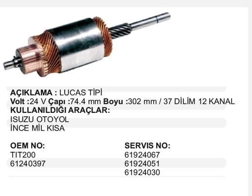 Marş Kollektörü 24v Isuzu Otoyol Tıt200 | Lucas Tıt213