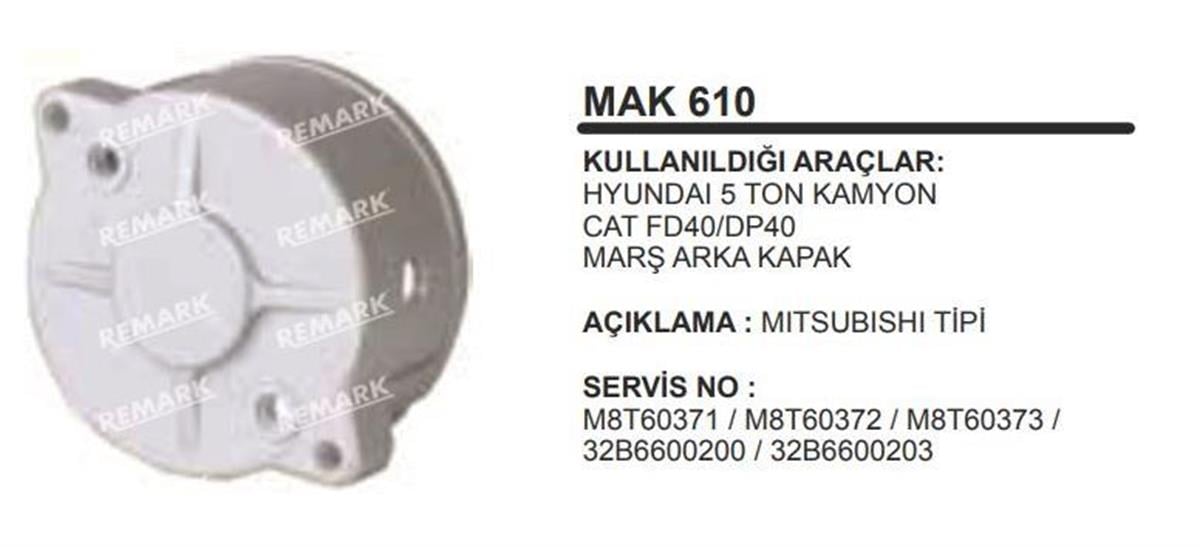 Marş Arka Kapak Jcb 6hk1 Isuzu İş Makinası Turkuaz Hyundai 5 Ton Kamyon Caterpiller Hidromek Jcb Kepçe Sumitoma Sh300-5 | Remark Mc610