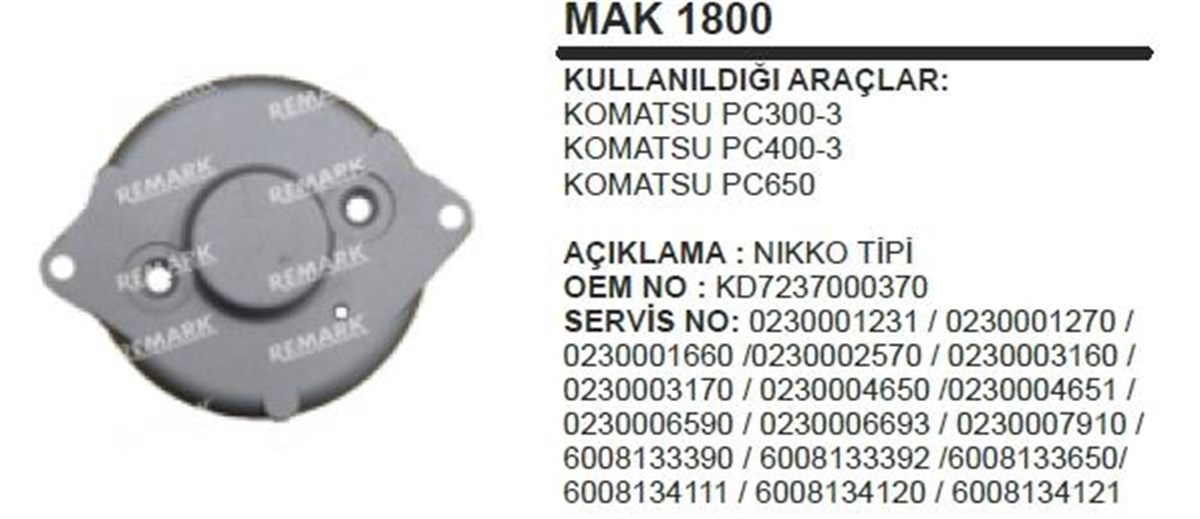 Marş Arka Kapak Komatsu Pc300-3 Pc400-3 Pc650 | Ith Mkmc1800