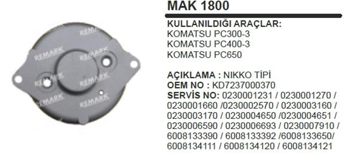 Marş Arka Kapak Komatsu Pc300-3 Pc400-3 Pc650 | Ith Mkmc1800
