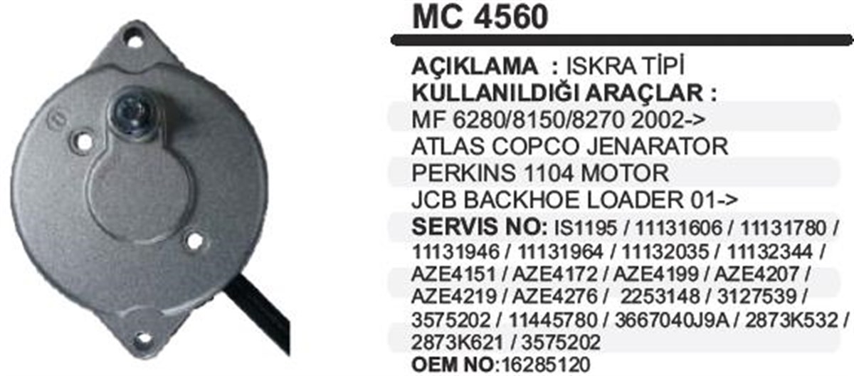 Marş Arka Kapak Mf Erkunt Jcb Atlas Copca Jeneratör Perkins Jcb Loader Mc4560 | Ith Mkmc4560