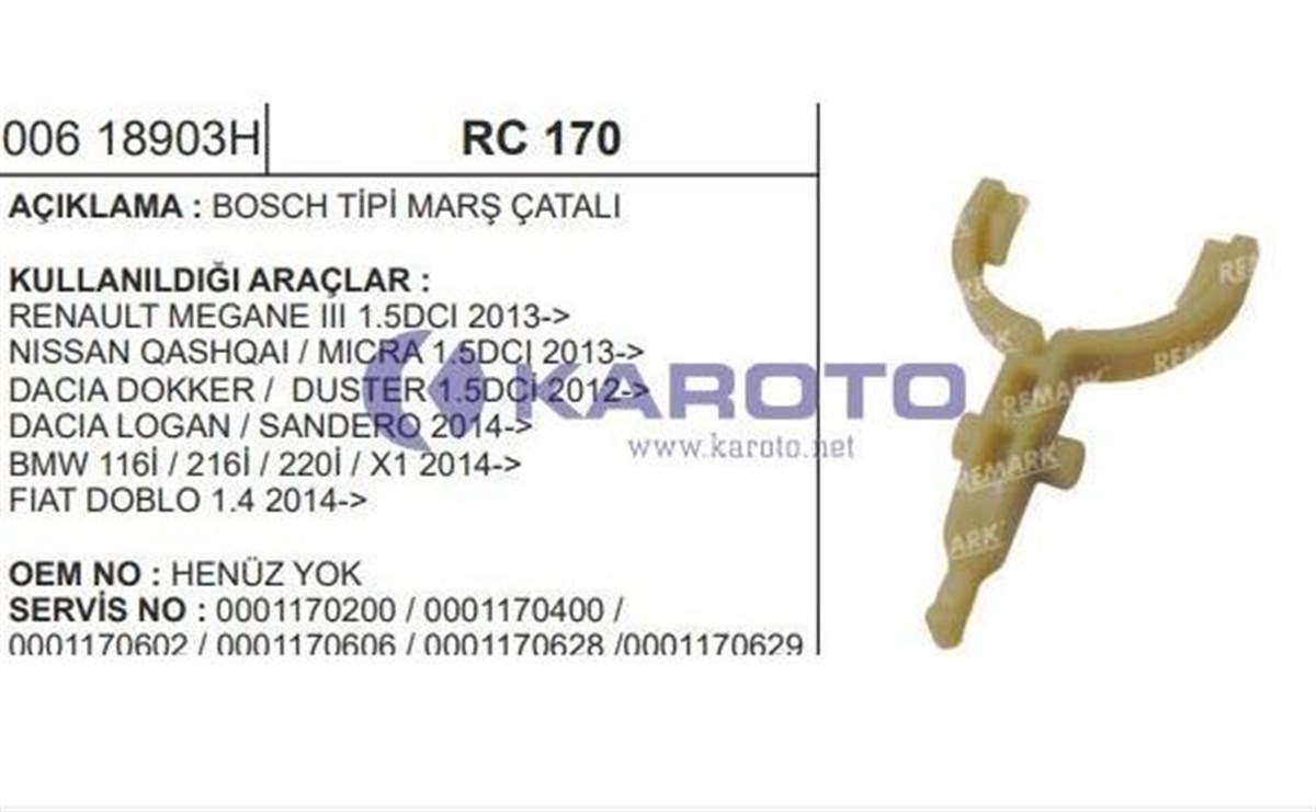 Marş Çatalı Bosch Tipi Renault Megane 3 Nissan Qashqai Micra Dacia Dokker Duster Logan Sandero Bmw Fiat Doblo | Ith Rc170
