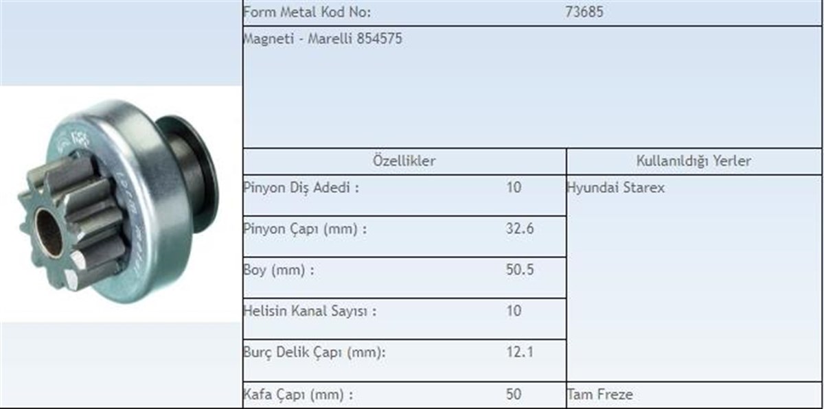 Marş Dişlisi 10diş Hyundai Starex Marelli Tip | Ith Md15877
