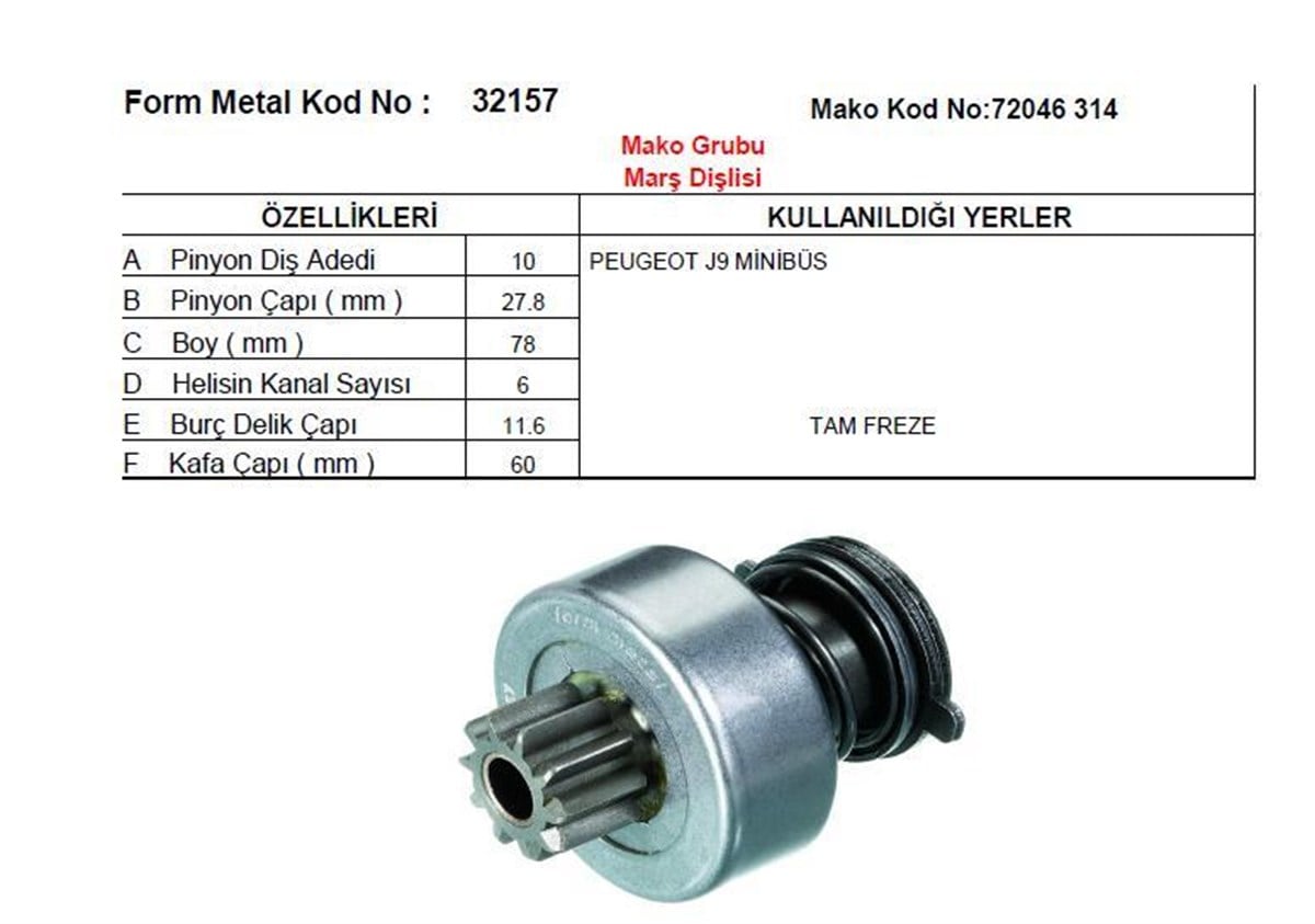 Marş Dişlisi 10diş Peugeot J9 Tf İnce Mil 72315666 | Mako 72315666