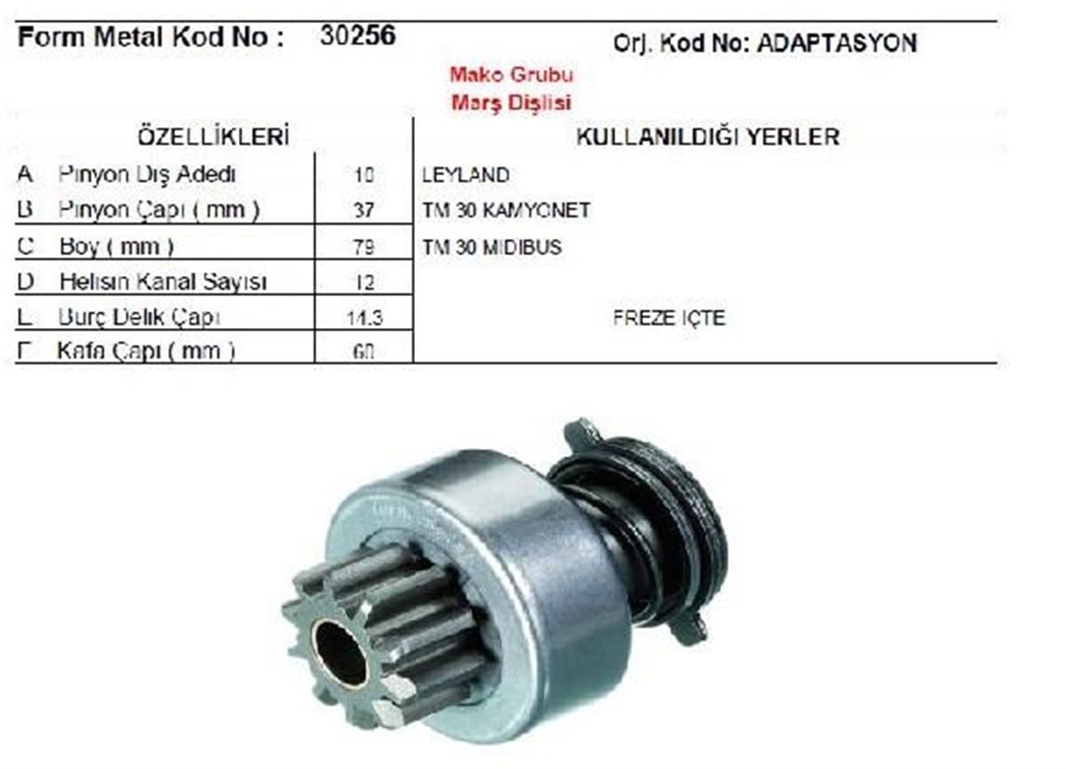 Marş Dişlisi 10diş Tm30 Kamyon Nf 35mm 72316025 | Mako 72316025